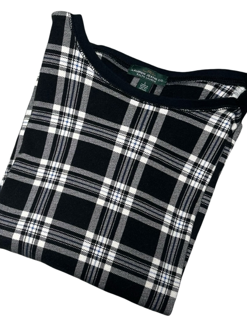 Lauren Jeans Co Ralph Lauren Plaid Long Sleeve Top Elbow Patches Zip Shoulder L